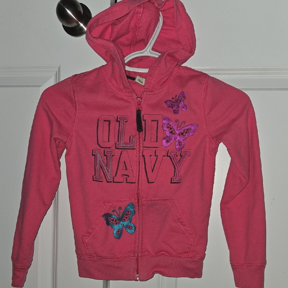 Girls Old Navy Butterfly Pink Zip-Up Hoodie Sweatshirt